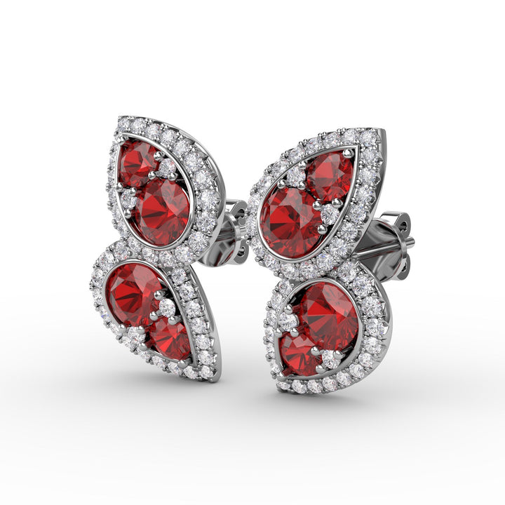 Teardrop Ruby and Diamond Earrings