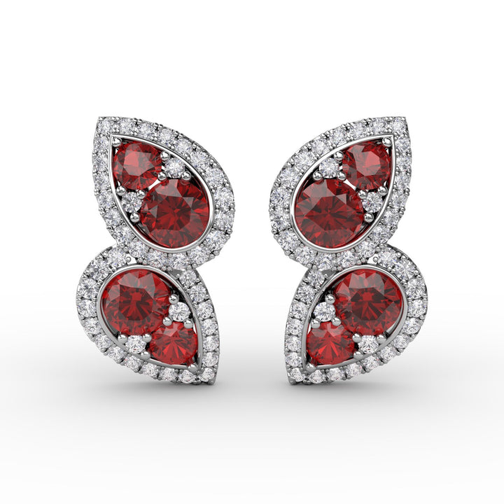 Teardrop Ruby and Diamond Earrings