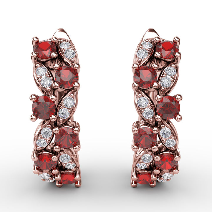 Clustered Ruby and Diamond Earrings