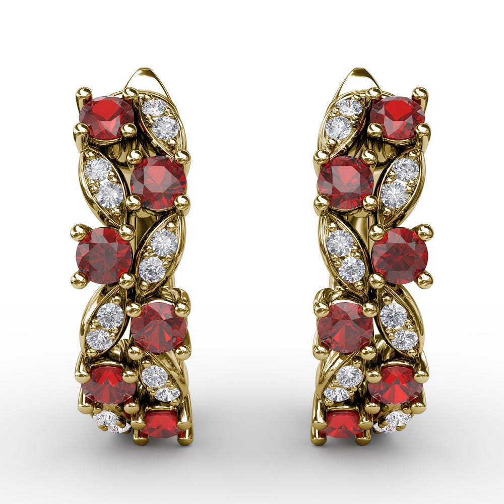 Clustered Ruby and Diamond Earrings