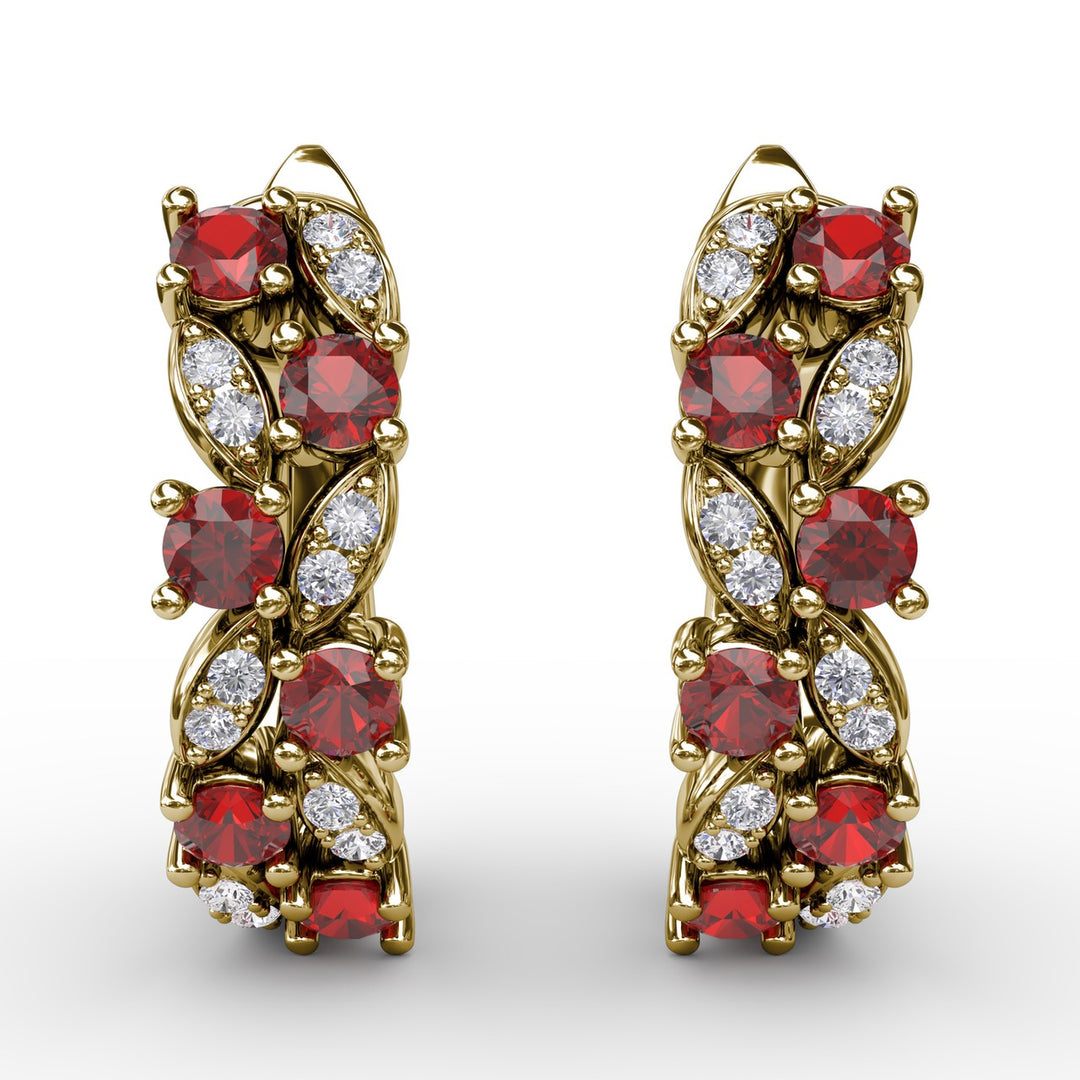 Clustered Ruby and Diamond Earrings
