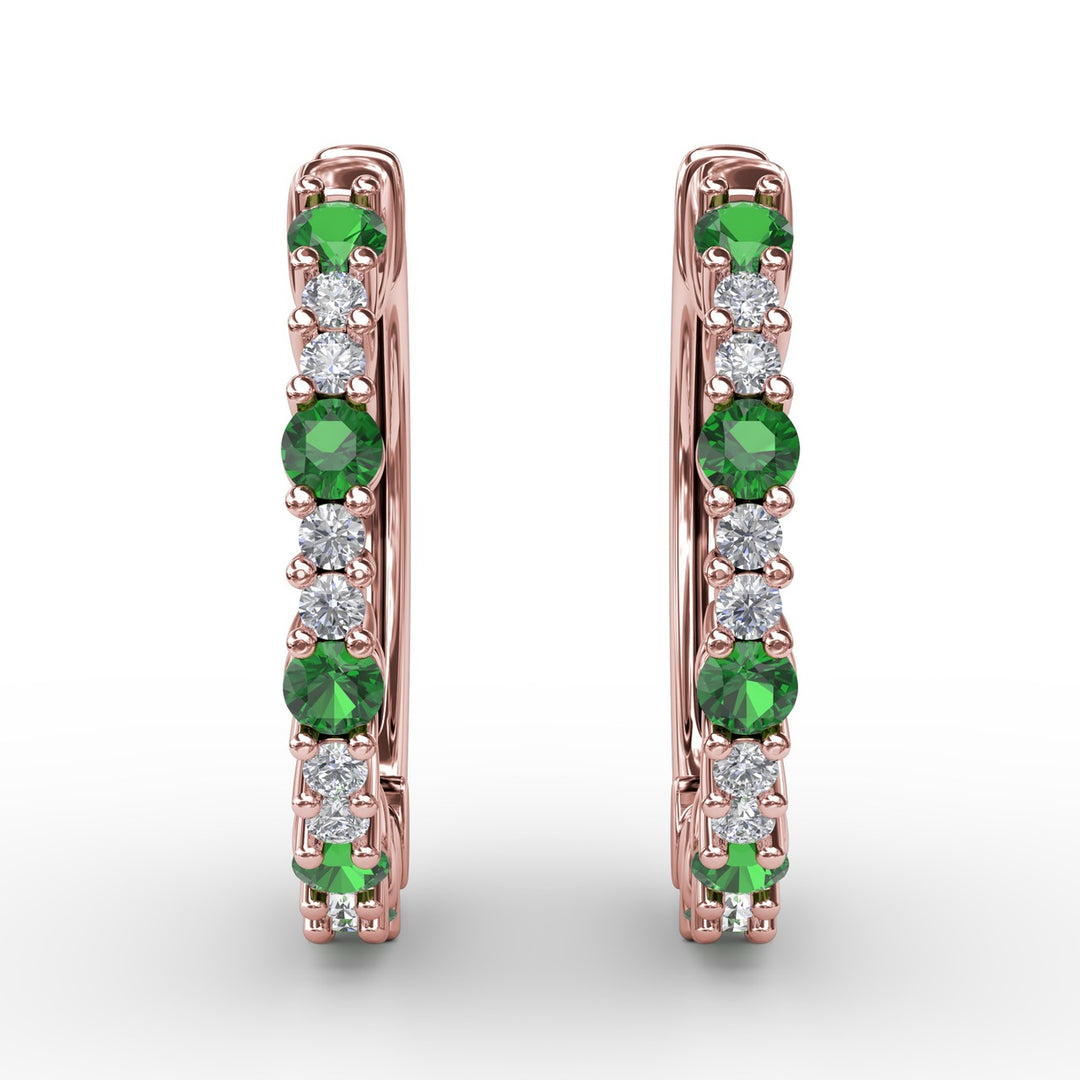 Shared Prong Emerald and Diamond Hoops