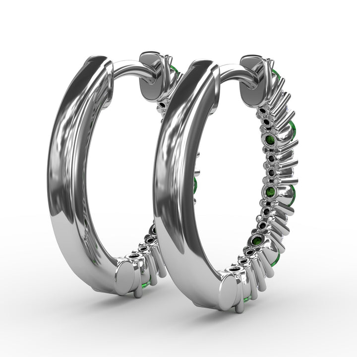 Shared Prong Emerald and Diamond Hoops