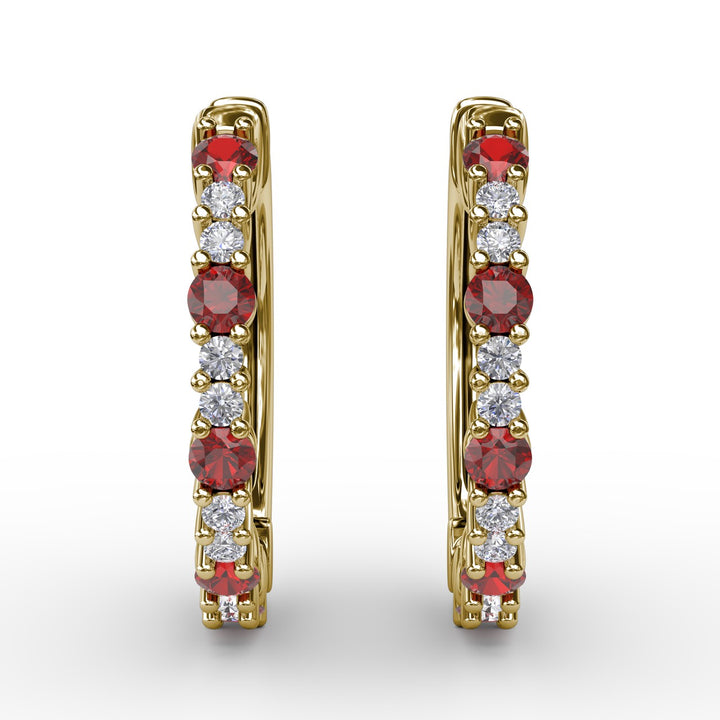 Shared Prong Ruby and Diamond Hoops