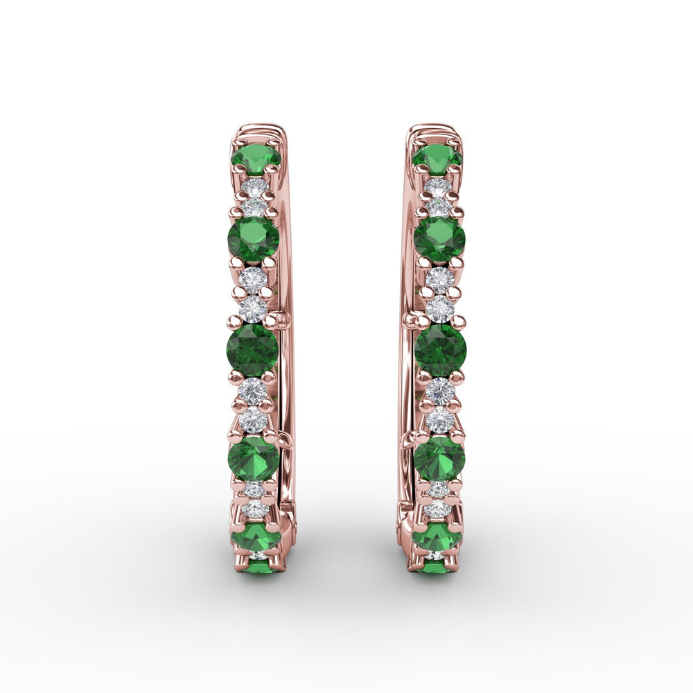 Precious Emerald and Diamond Hoop Earrings