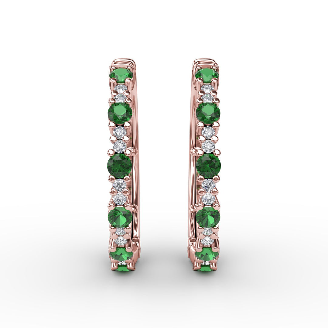 Precious Emerald and Diamond Hoop Earrings