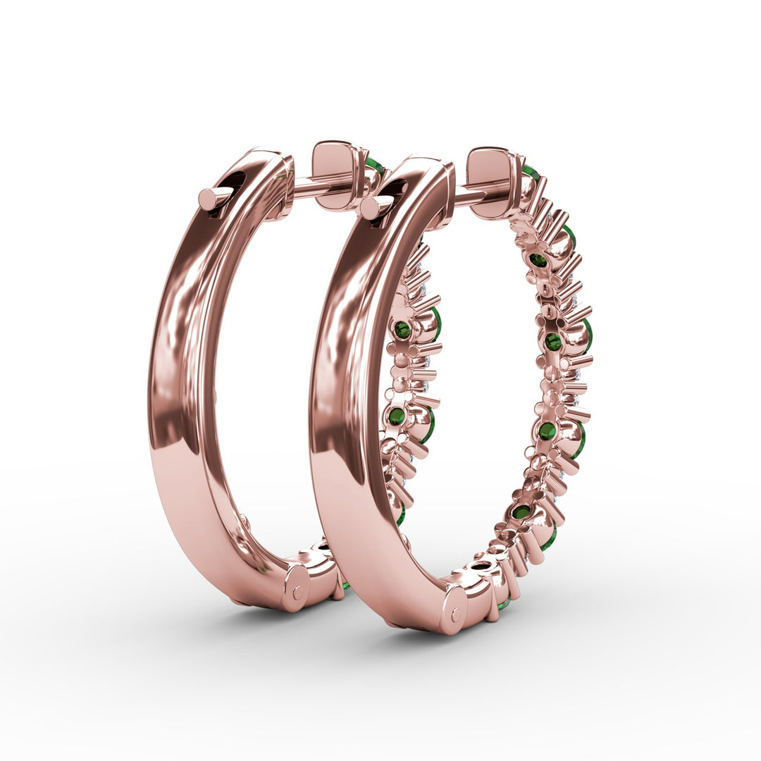 Precious Emerald and Diamond Hoop Earrings