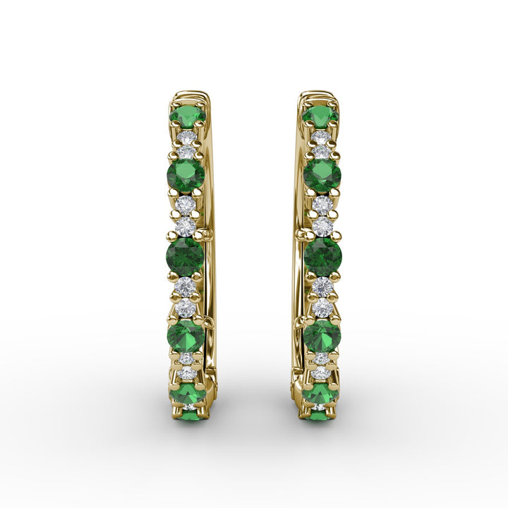 Precious Emerald and Diamond Hoop Earrings