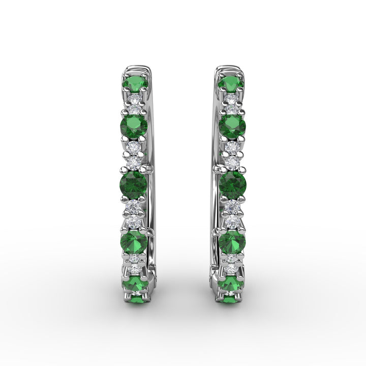 Precious Emerald and Diamond Hoop Earrings