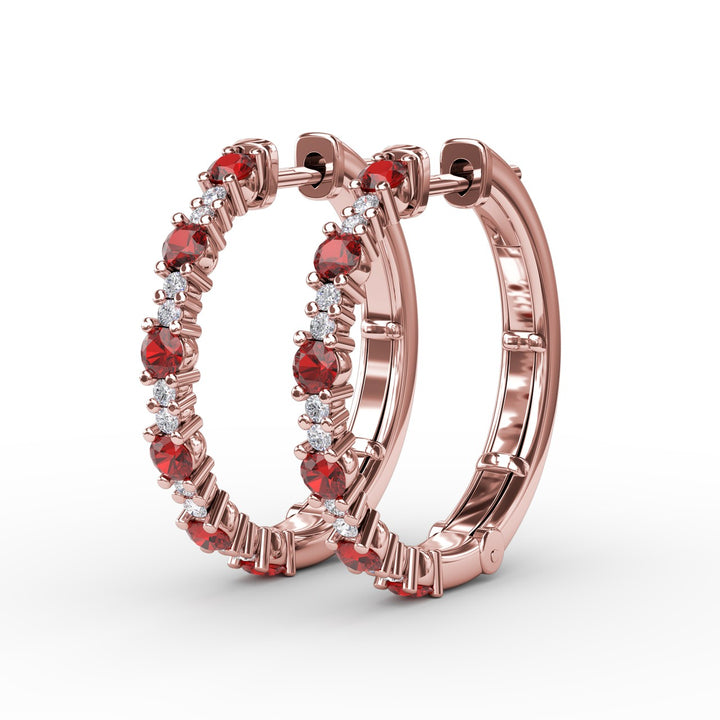 Precious Ruby and Diamond Hoop Earrings