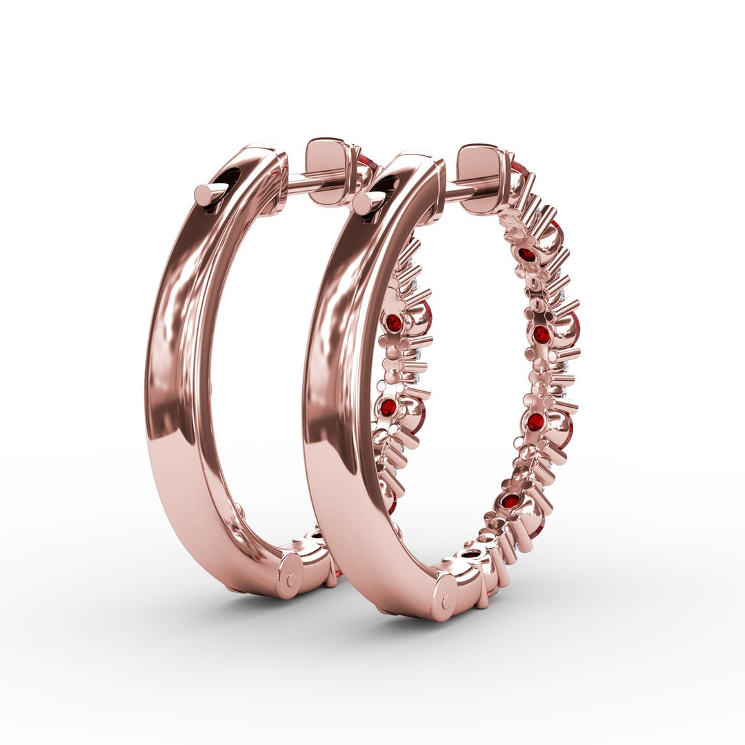 Precious Ruby and Diamond Hoop Earrings