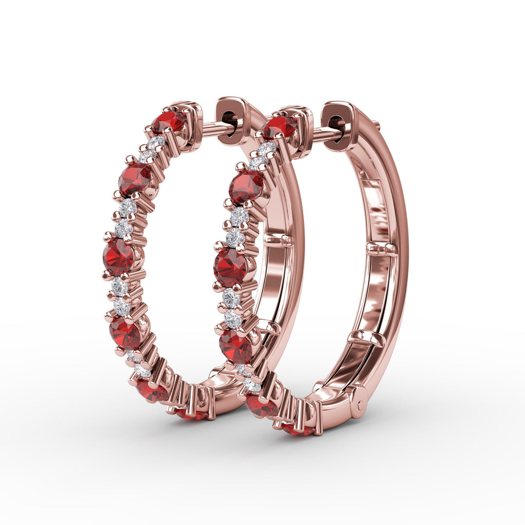 Precious Ruby and Diamond Hoop Earrings