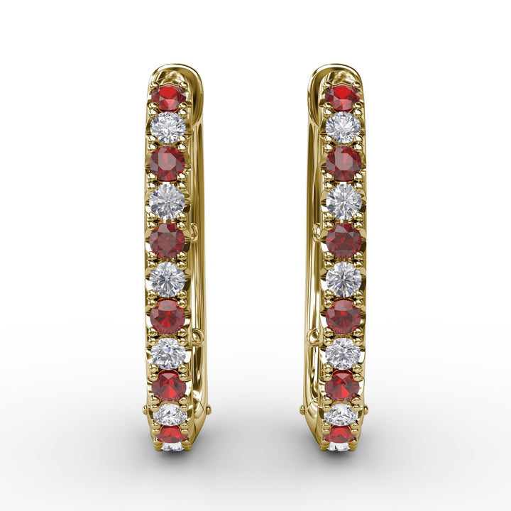 Alternaing Ruby and Diamond Hoop Earrings