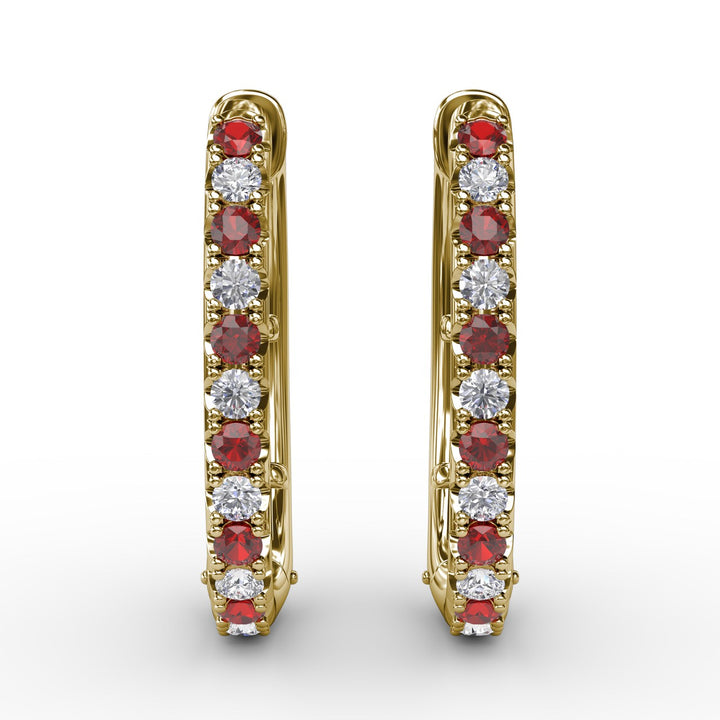 Alternaing Ruby and Diamond Hoop Earrings