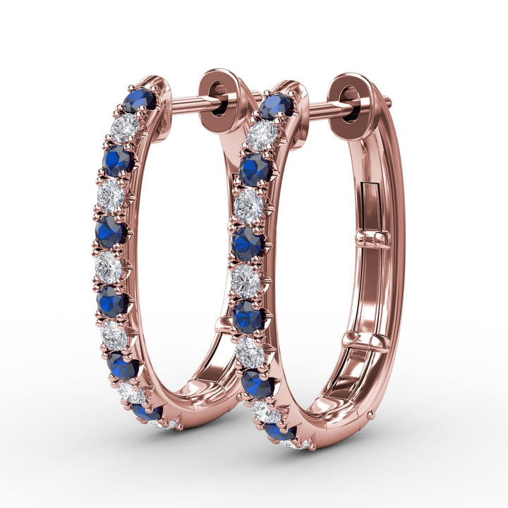 Alternaing Sapphire and Diamond Hoop Earrings
