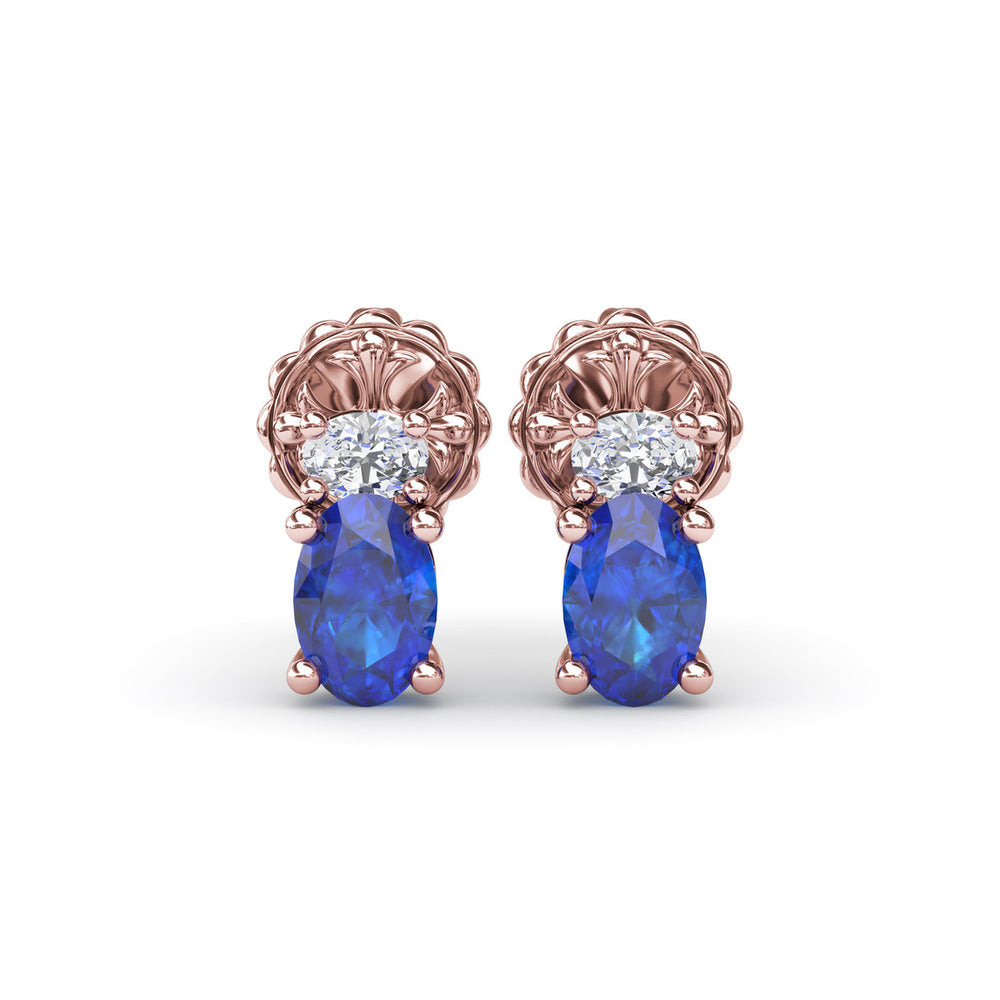 Oval Sapphire and Diamond Stud Earrings