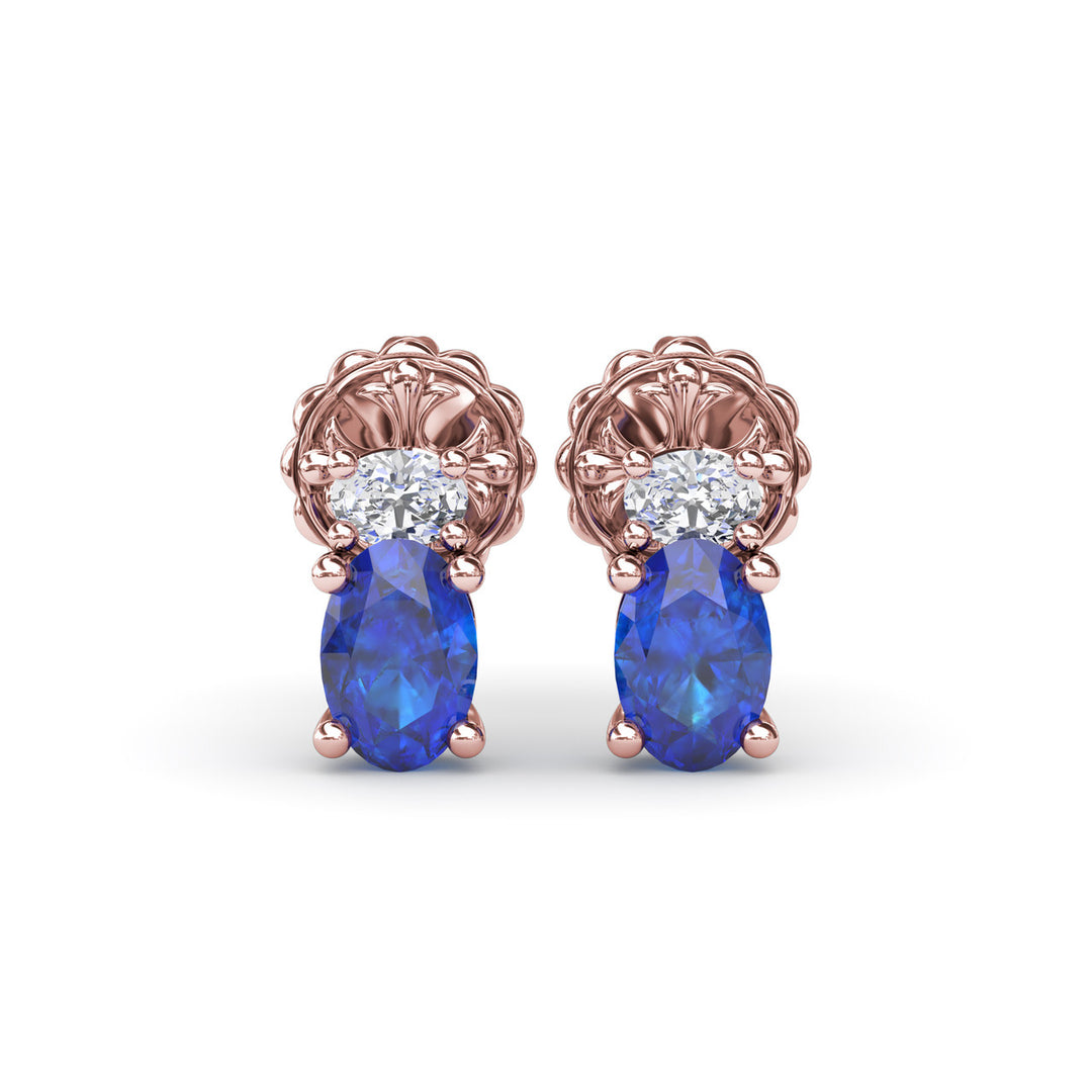 Oval Sapphire and Diamond Stud Earrings
