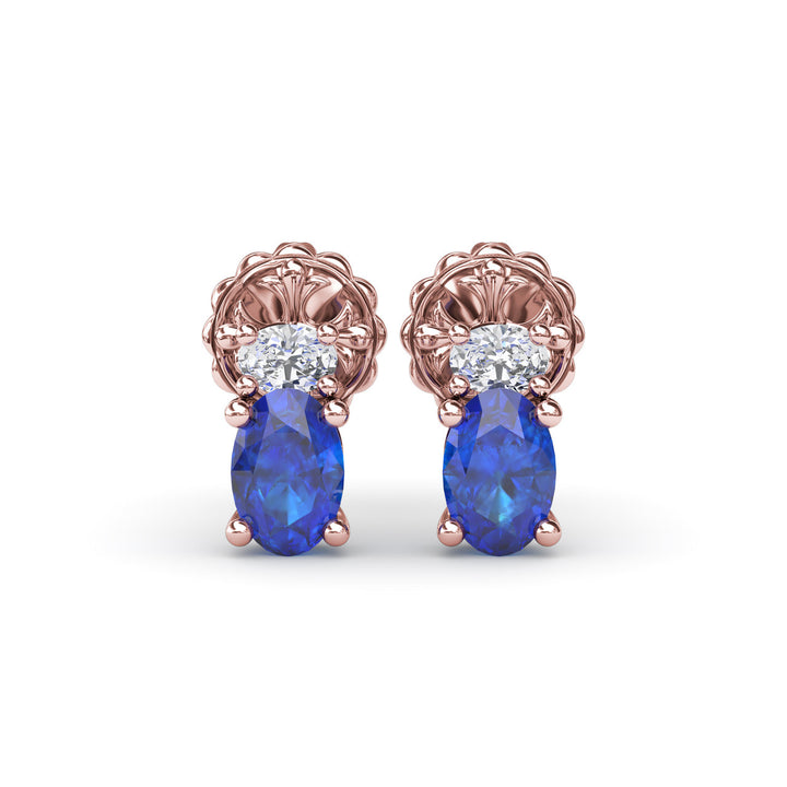 Oval Sapphire and Diamond Stud Earrings