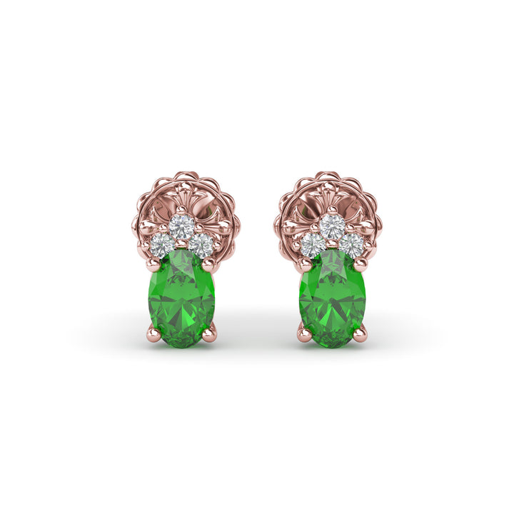 Oval Emerald and Diamond Stud Earrings