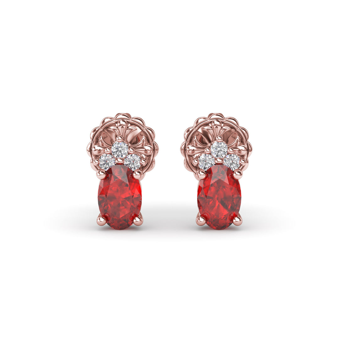 Oval Ruby and Diamond Stud Earrings
