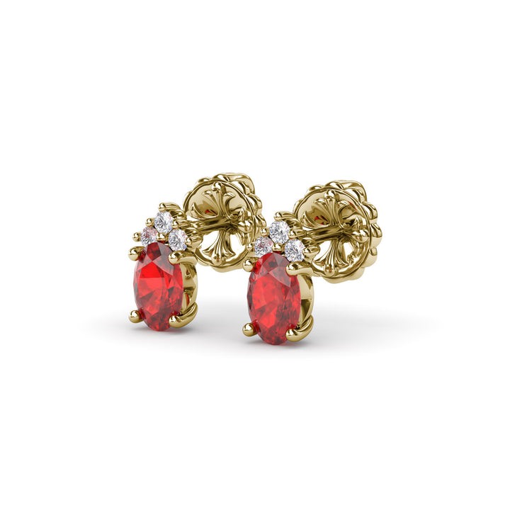 Oval Ruby and Diamond Stud Earrings