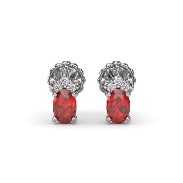 Oval Ruby and Diamond Stud Earrings