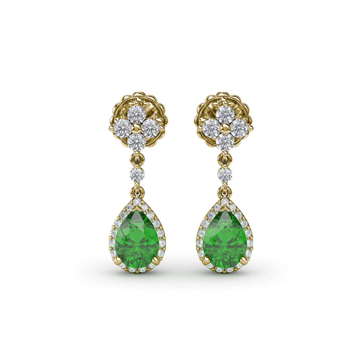 Emerald and Diamond Teardrop Dangle Earrings
