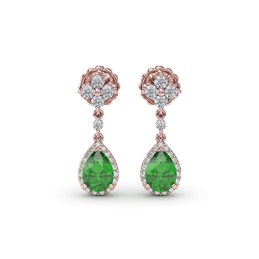 Emerald and Diamond Teardrop Dangle Earrings