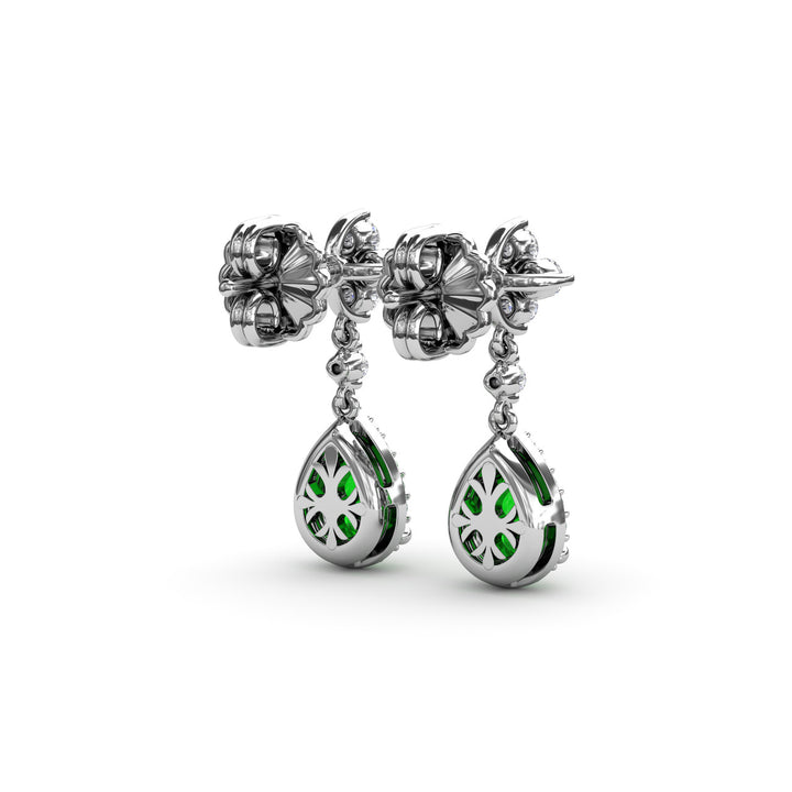 Emerald and Diamond Teardrop Dangle Earrings