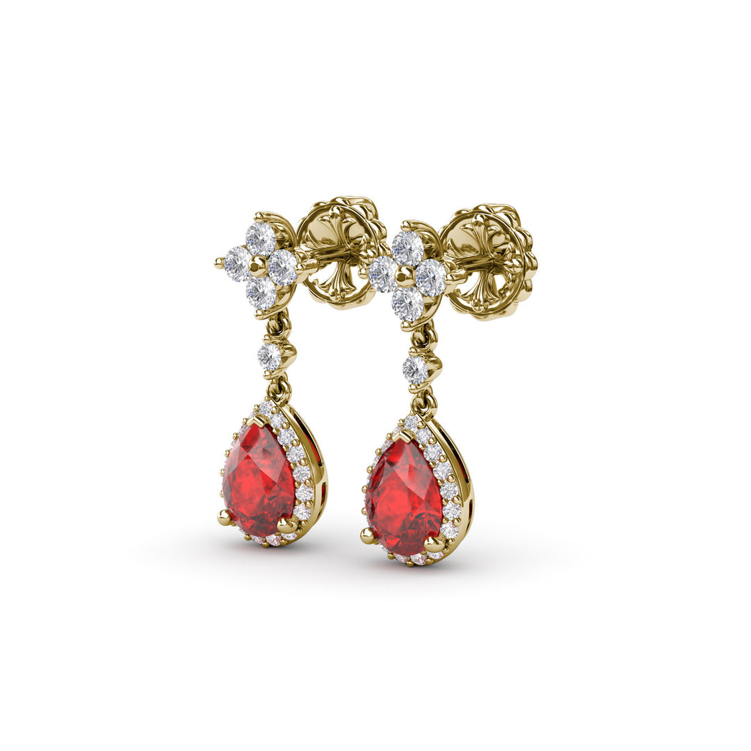 Ruby and Diamond Teardrop Dangle Earrings