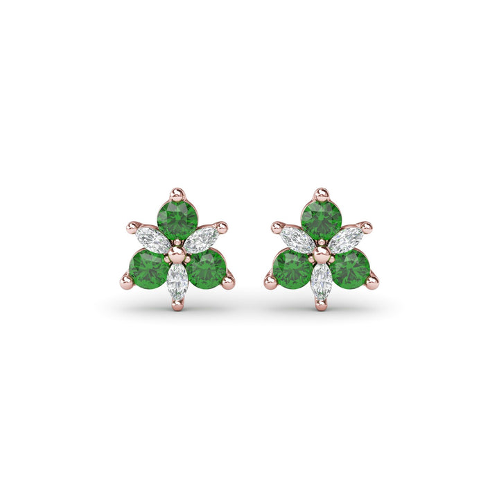 Trio Stud Emerald and Diamond Earrings