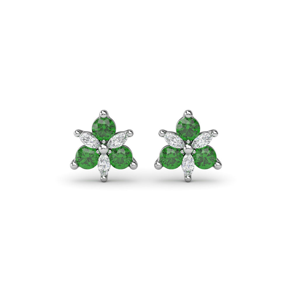 Trio Stud Emerald and Diamond Earrings