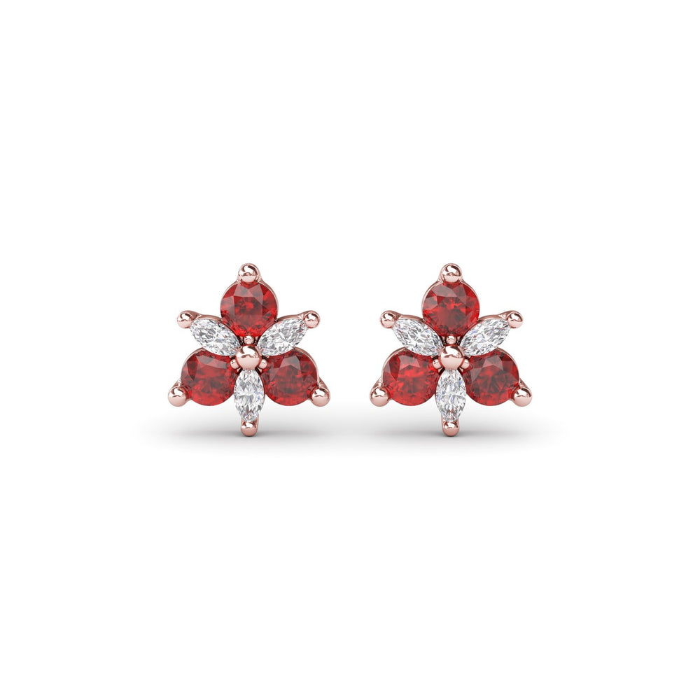 Trio Stud Ruby and Diamond Earrings