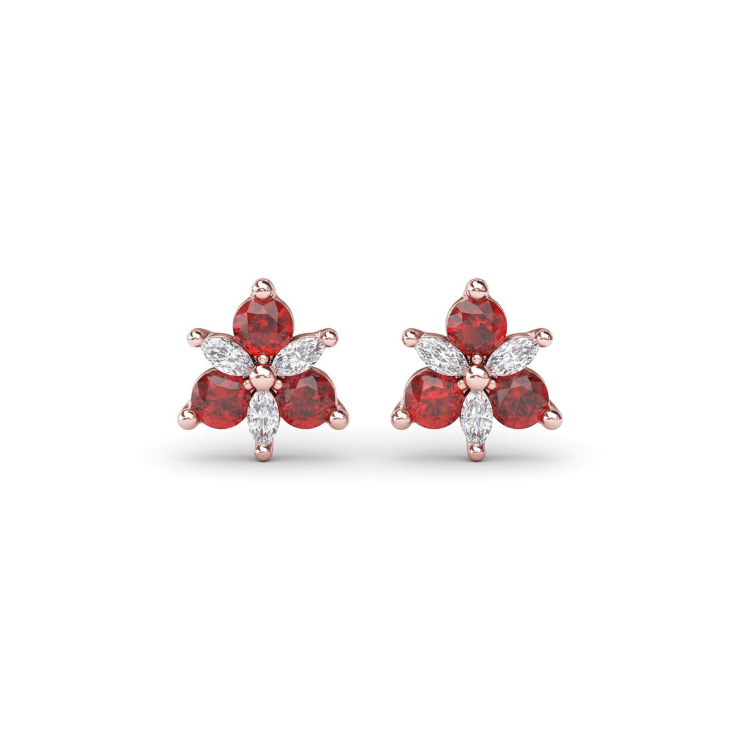 Trio Stud Ruby and Diamond Earrings