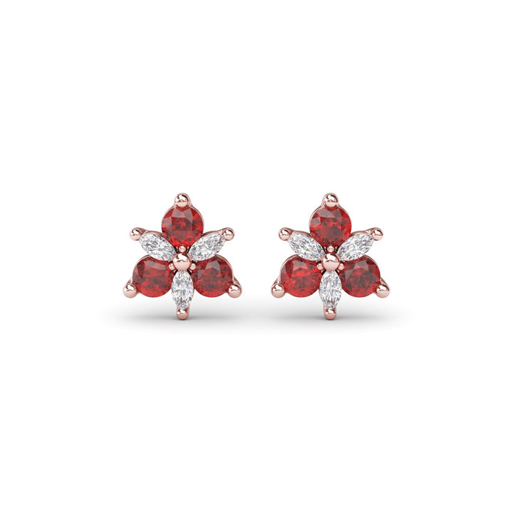 Trio Stud Ruby and Diamond Earrings
