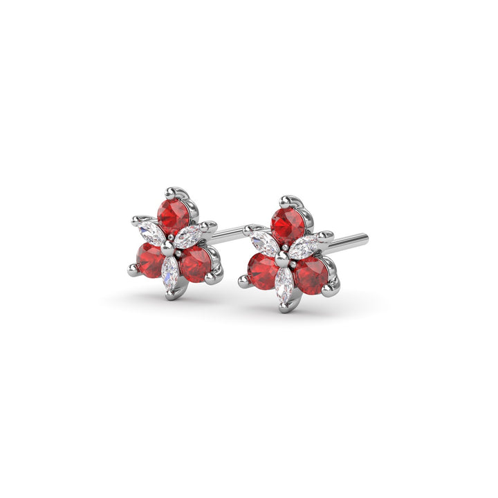 Trio Stud Ruby and Diamond Earrings