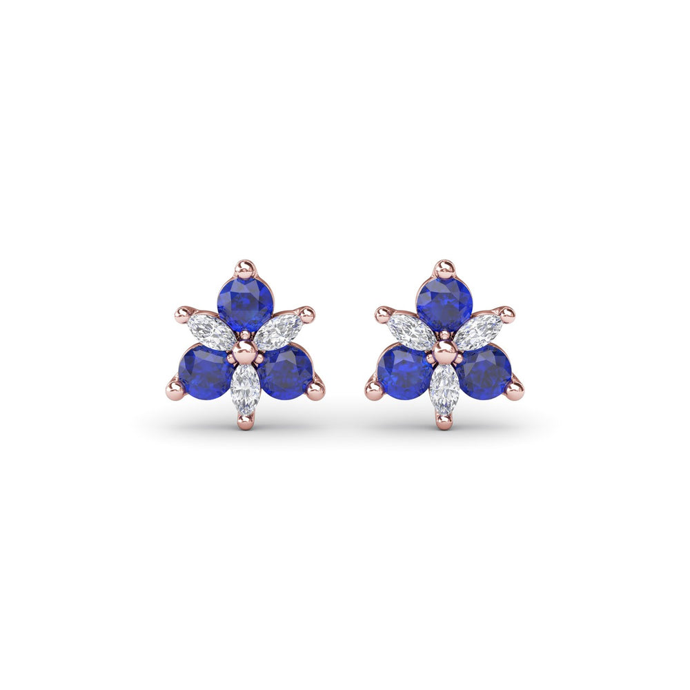 Trio Stud Sapphire and Diamond Earrings
