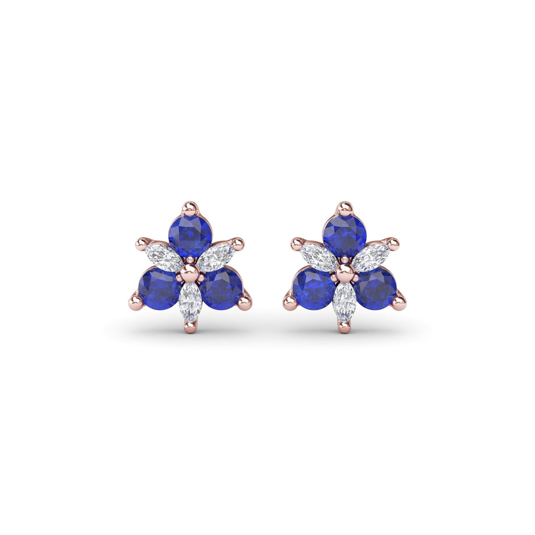 Trio Stud Sapphire and Diamond Earrings