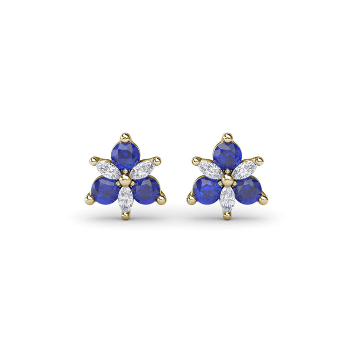 Trio Stud Sapphire and Diamond Earrings