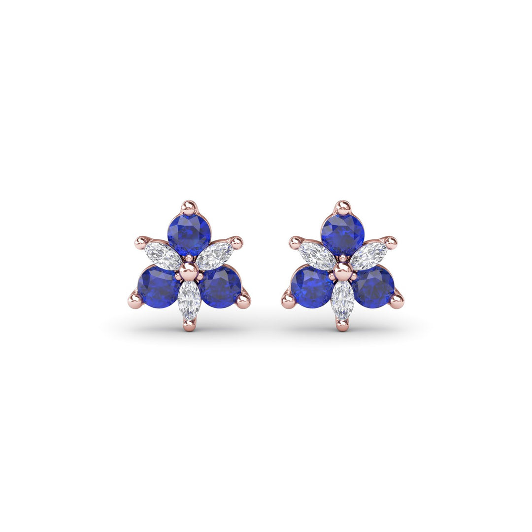 Trio Stud Sapphire and Diamond Earrings