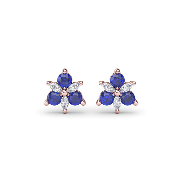 Trio Stud Sapphire and Diamond Earrings