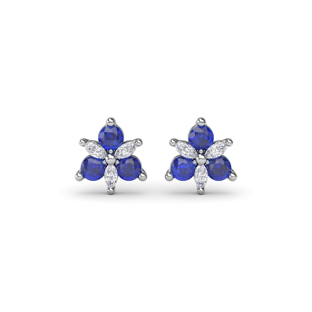 Trio Stud Sapphire and Diamond Earrings