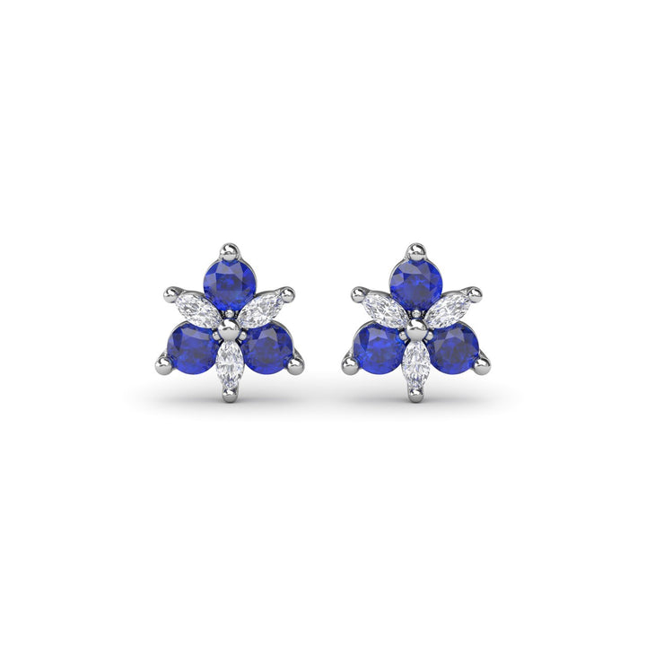Trio Stud Sapphire and Diamond Earrings