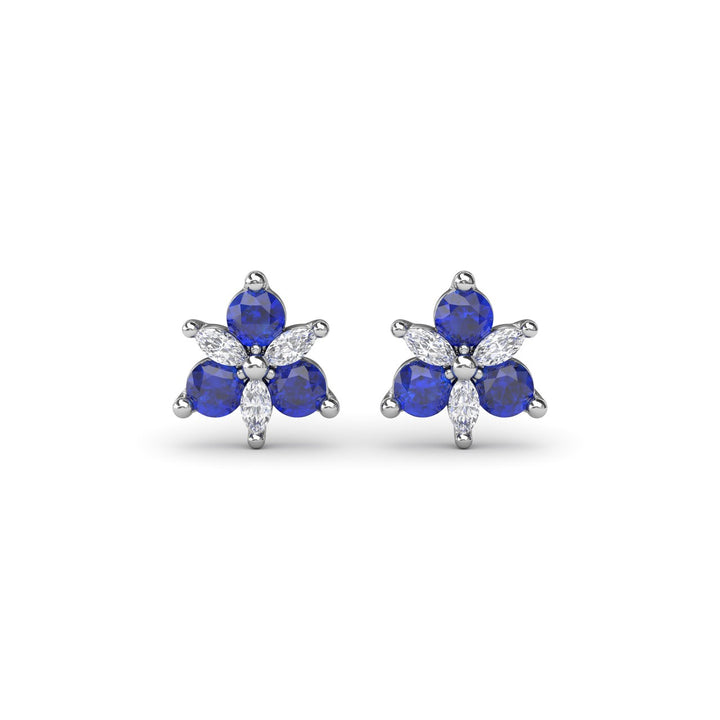 Trio Stud Sapphire and Diamond Earrings