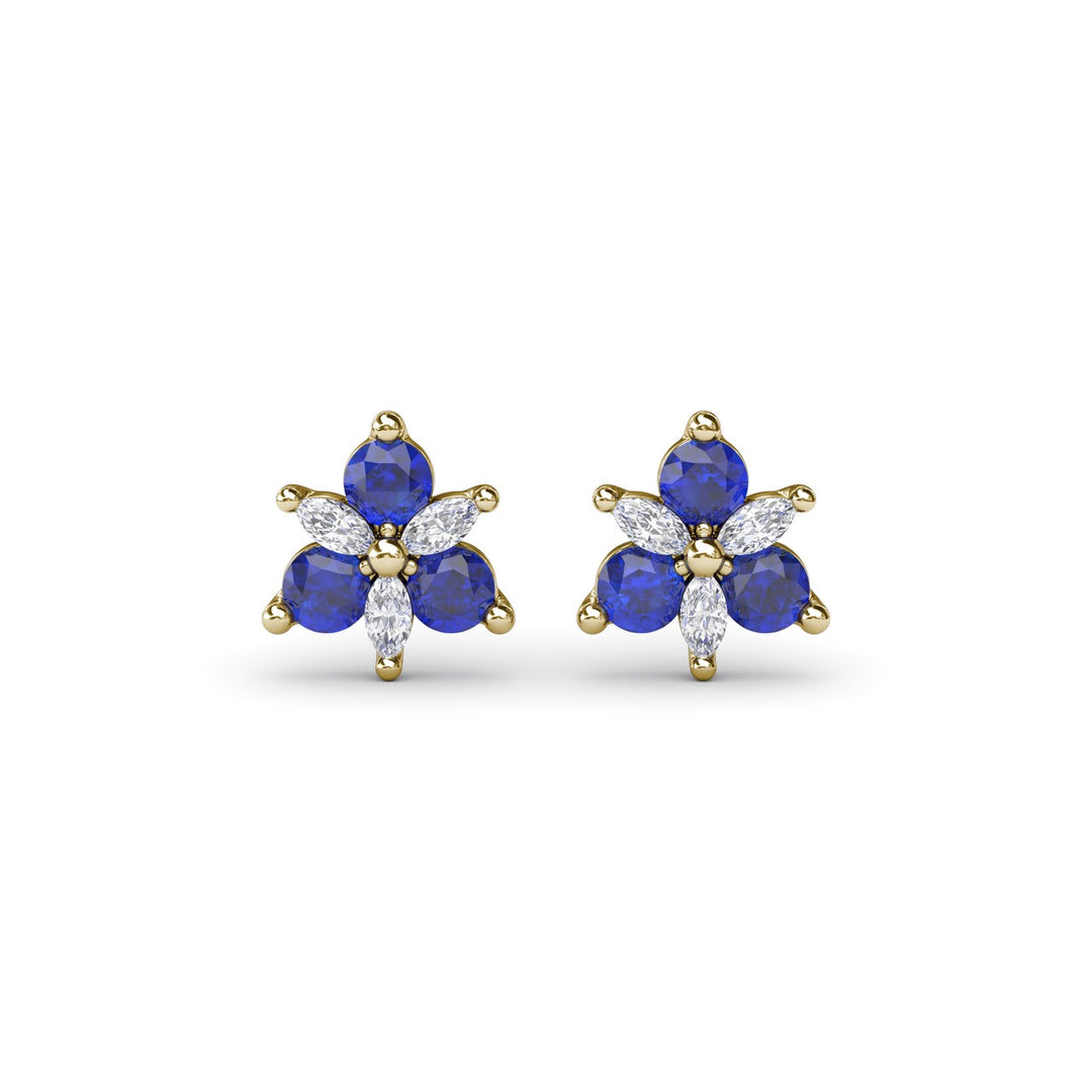 Trio Stud Sapphire and Diamond Earrings