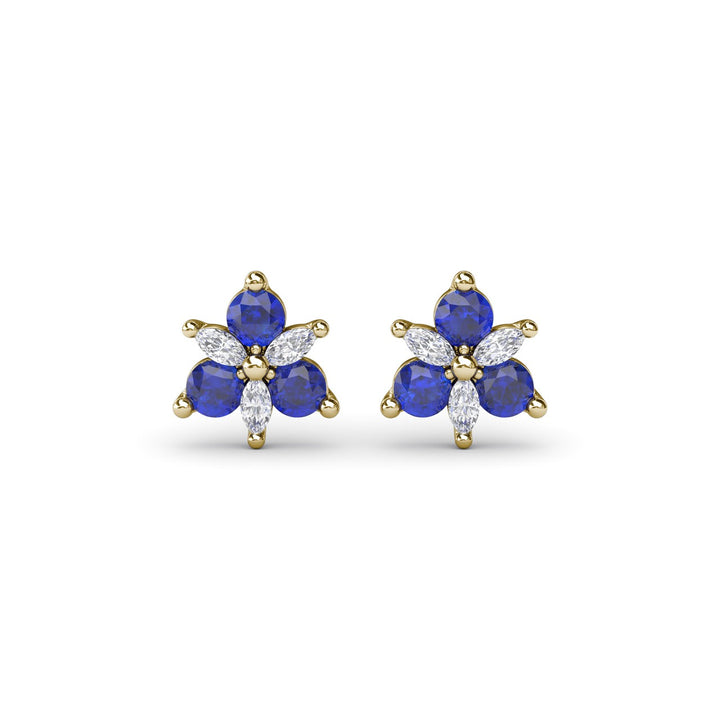 Trio Stud Sapphire and Diamond Earrings