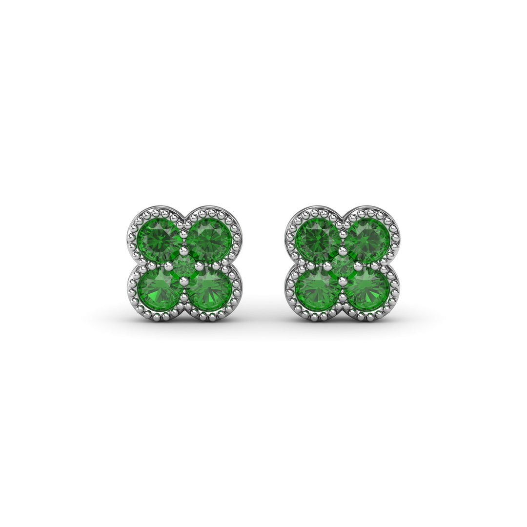 Magnolia Milgrain Emerald Earrings