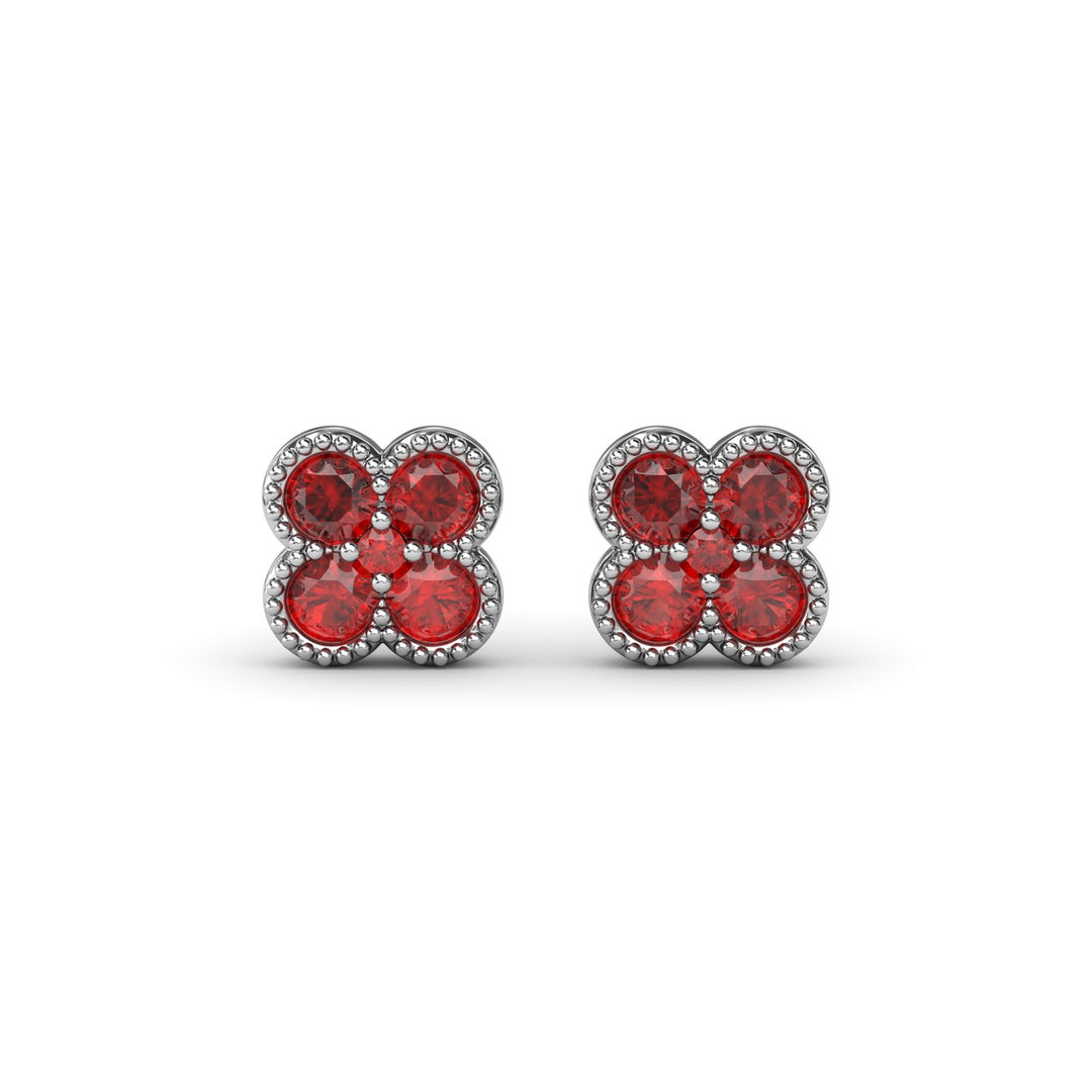 Magnolia Milgrain Ruby Earrings