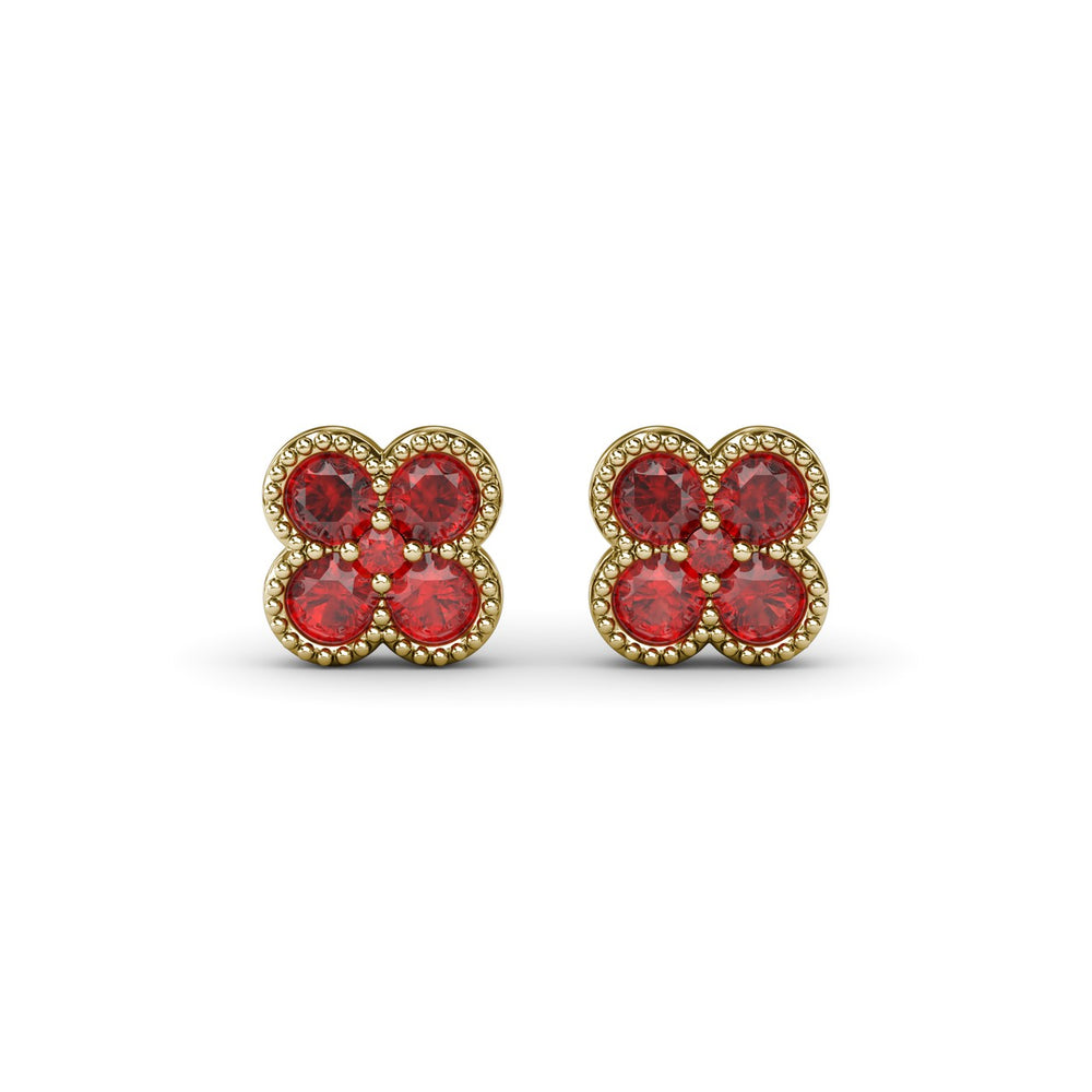 Magnolia Milgrain Ruby Earrings