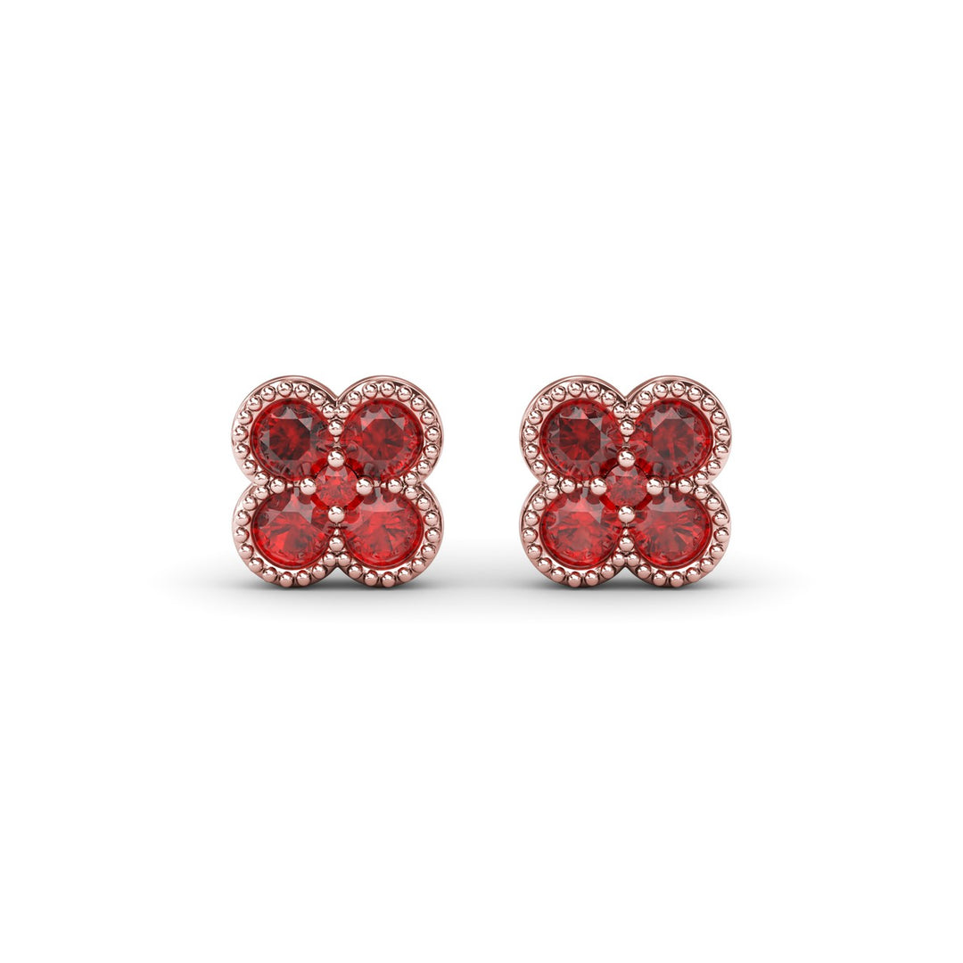 Magnolia Milgrain Ruby Earrings